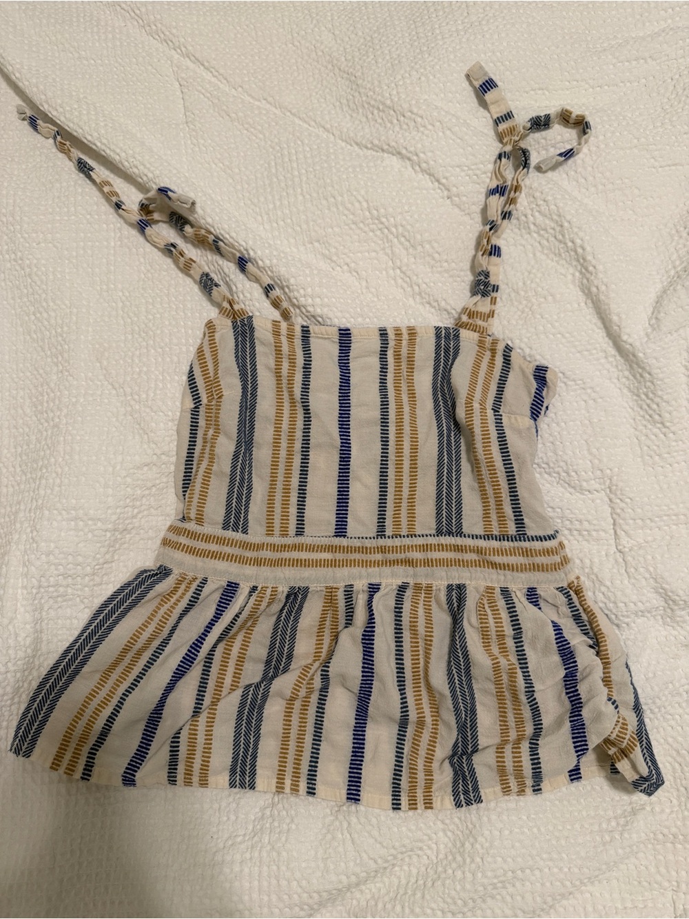 Striped Tie-Strap Tank Top in White, Blue & Tan